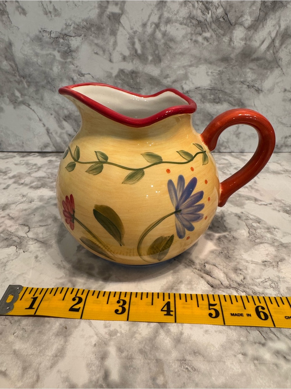 Vibrant Pfaltzgraff Napoli Hand Painted Floral Ceramic Pitcher 5.5" - Picture 7 of 11